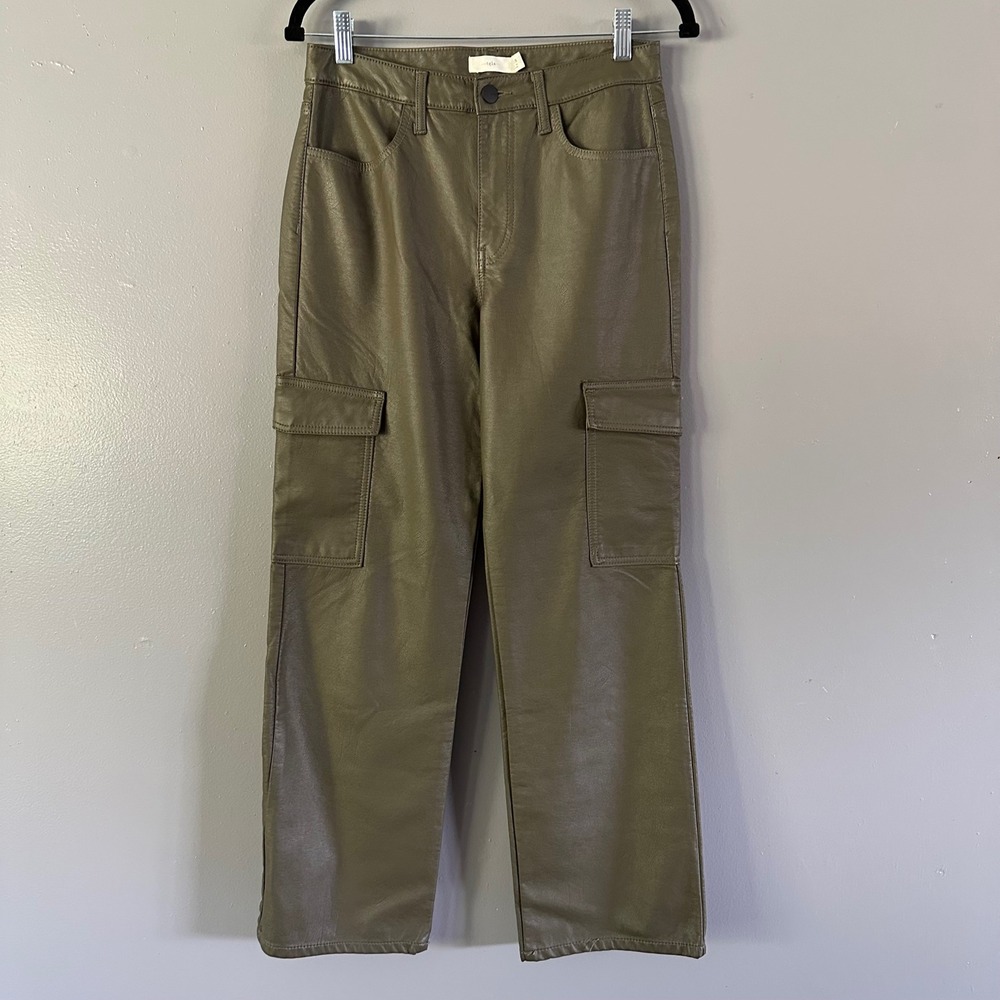 TGLA‎ Olive Green Vegan Leather Cargo Pants SZ 28